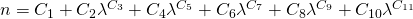 Rendered by QuickLaTeX.com n = C_1 + C_2 \lambda^{C_3} + C_4 \lambda^{C_5} + C_6 \lambda^{C_7} + C_8 \lambda^{C_9} + C_{10} \lambda^{C_{11}}