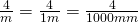 \frac{4}{m} = \frac{4}{1 m} = \frac{4}{1000mm}